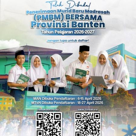 TELAH DI BUKA (PENERIMAAN MURID BARU MADRASAH) PMBM JALUR REGULER BERSAMA PROVINSI BANTEN TAHUN PELAJARAN 2026/2027